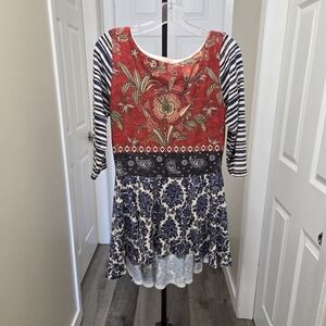 Amma Colorful Boho Paisley Patterned Tunic with Striped Sleeves